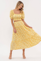 Yellow fruit print two piece top and skirt set