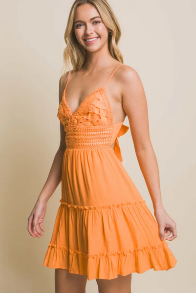 Tangerine Lace Panel Tie Back Dress