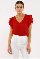 Red Double Ruffle Sleeve Top