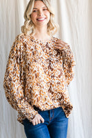 Camel Sprinkling Print Long Bishop Sleeves Top