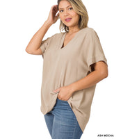Ash Mocha V-Neck Short-Sleeve Hi-Low Top - Plus