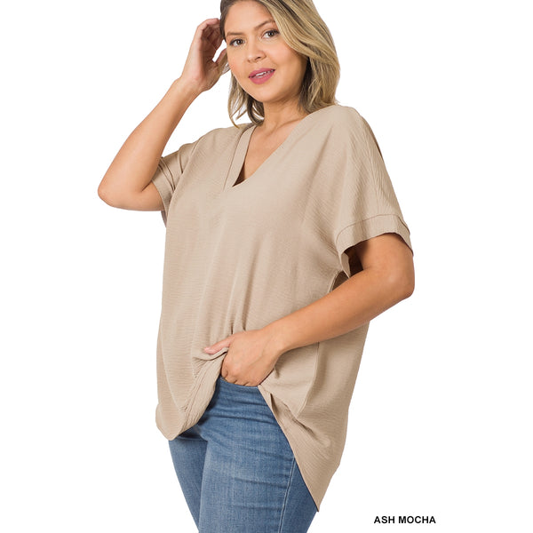 Ash Mocha V-Neck Short-Sleeve Hi-Low Top - Plus