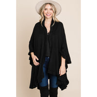 Black Knit Cape with Ruffle Detail