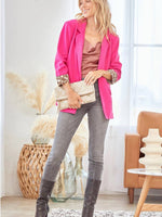 Hot Pink Leopard Sleeves Blazer