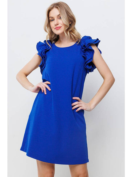 Royal Blue Solid Ruffled Sleeve Mini Dress