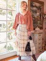 Satin Effect Peasant Blouse in Dusty Sienna
