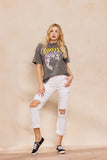 WHITE HIGH RISE DISTESSED JEANS