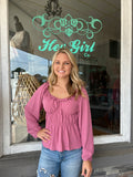 Mauve Ruffled Woven Long Sleeve Top