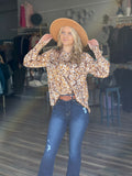 Camel Sprinkling Print Long Bishop Sleeves Top