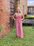Coral Smocking Tube Top Solid Jumpsuit